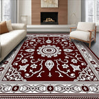 Crimson White Detailed Floral Medallion Rug