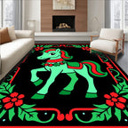 Whimsical Mint Horse Festive Holly Wreath Rug