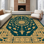 Teal Gold Mandala Floral Border Rug