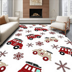 Festive Red Camper Snowflakes Repeating Rug