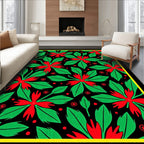 Bold Red Green Floral Foliage Rug