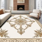 Ornate Beige Floral Medallion Frame Rug
