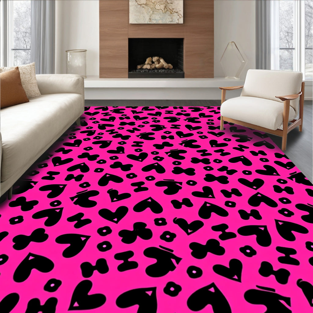 Vibrant Hot Pink Heart Cluster Rug