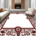 Dark Red Floral Scroll Border Rug