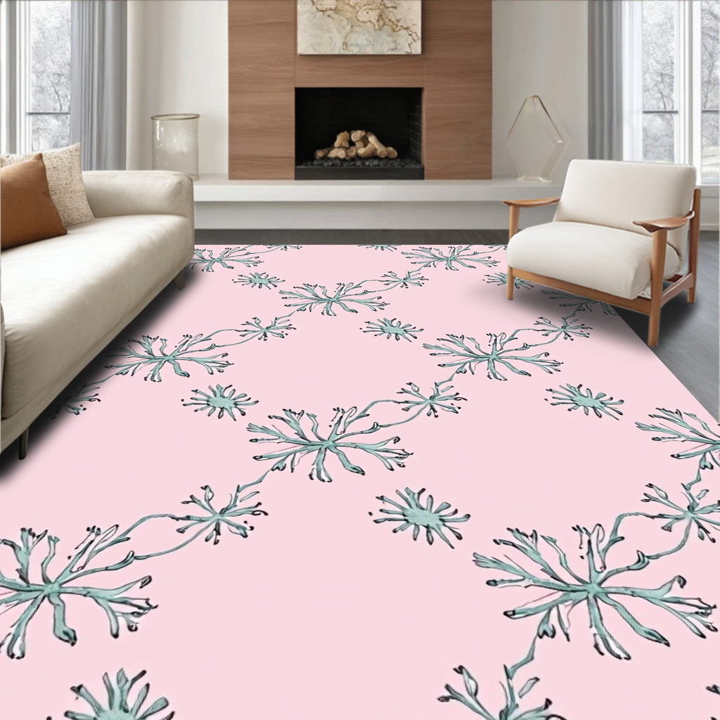 Pale Pink Seafoam Botanical Lattice Rug