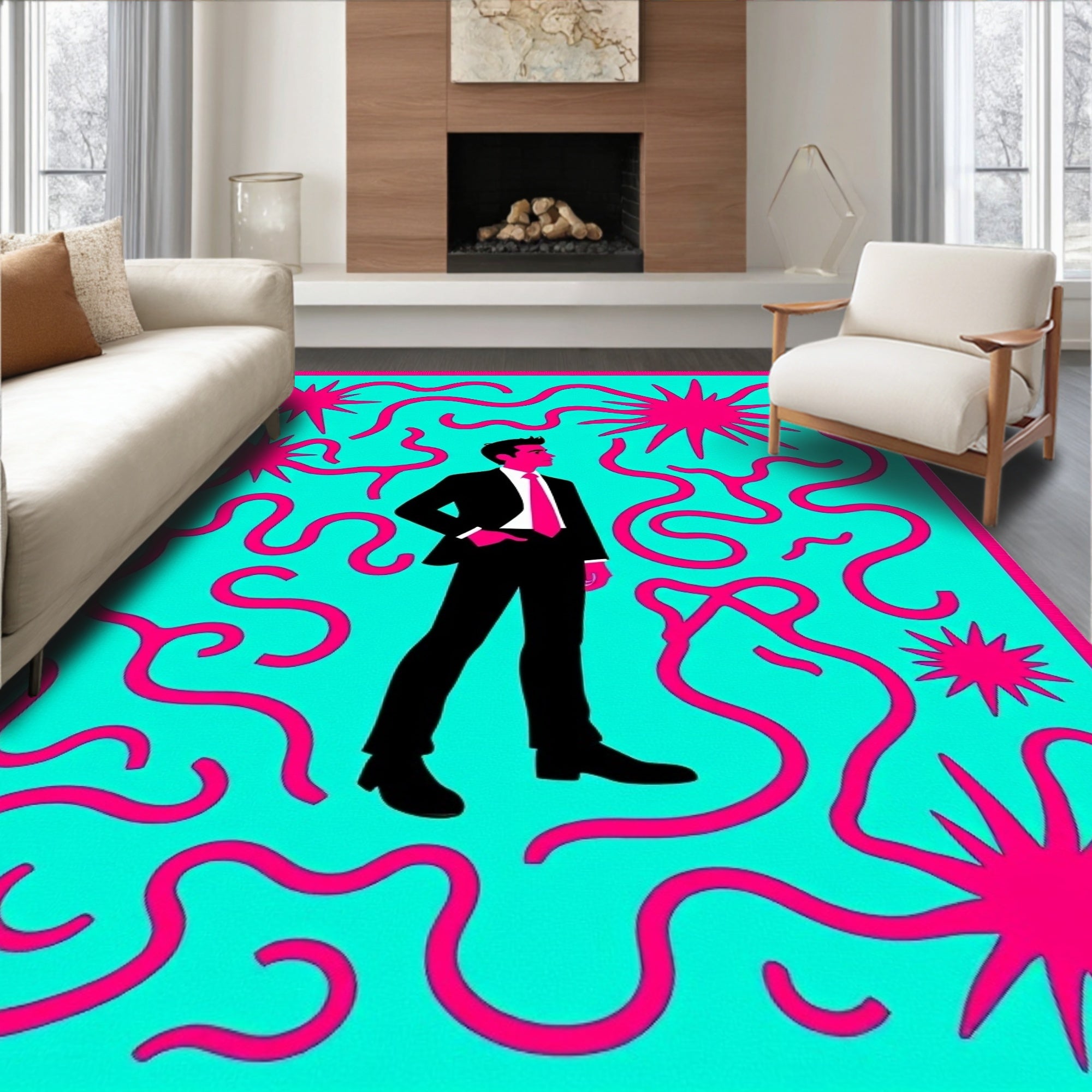 Bold Pink Whimsical Waves Mint Rug