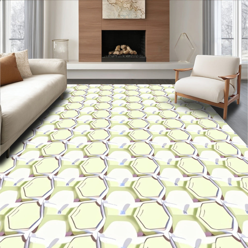 Light Yellow Hexagon Grid Rug