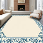 Navy Blue Scrollwork Floral Border Rug