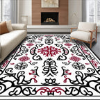 Black Red Scrollwork Vintage Medallion Rug