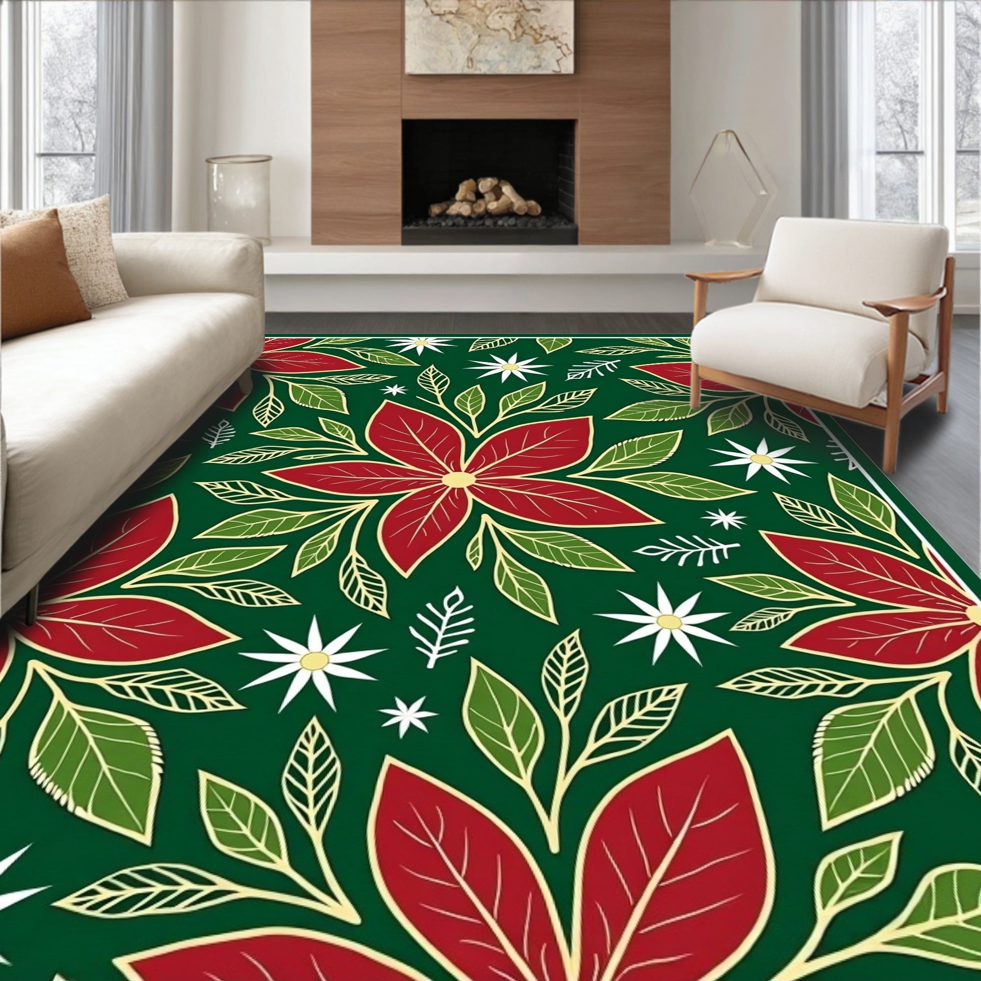 Christmas Poinsettia Garland Botanical Rug