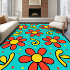 Retro Red Yellow Flower Medallion Rug