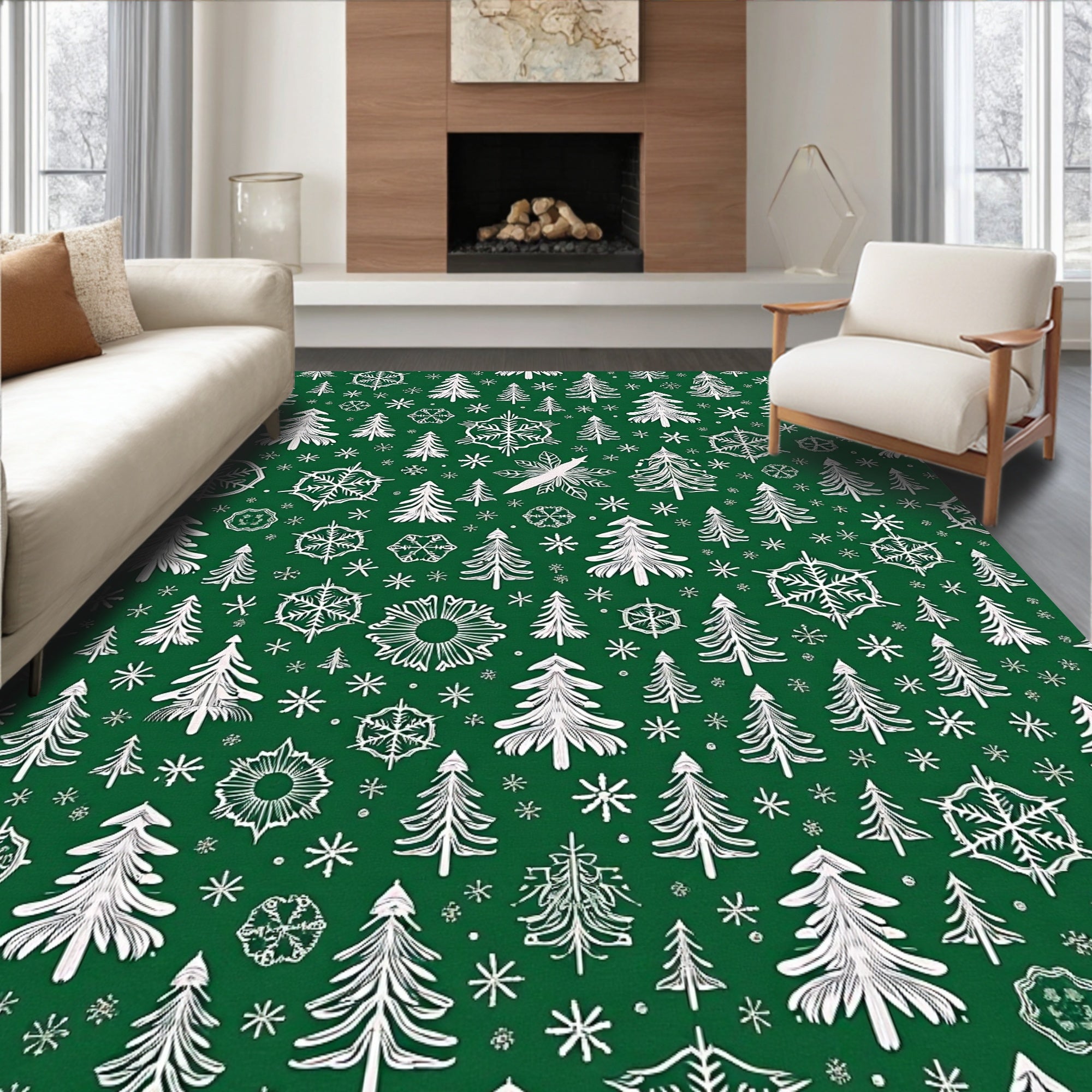 White Pine and Snowflake Forest Rug