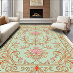 Ornate Mint Floral Scroll Rug