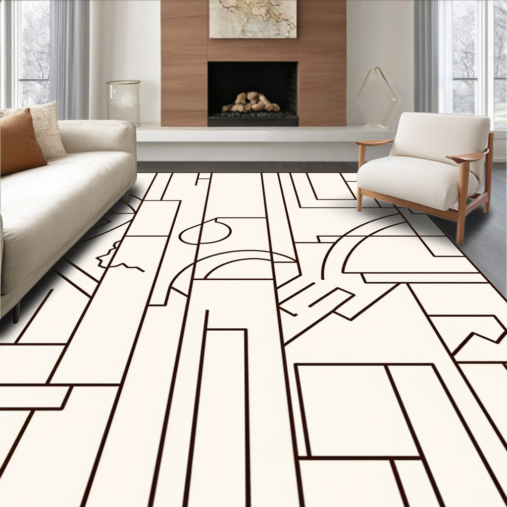 Abstract Cream Geometric Arch Rectangles Rug
