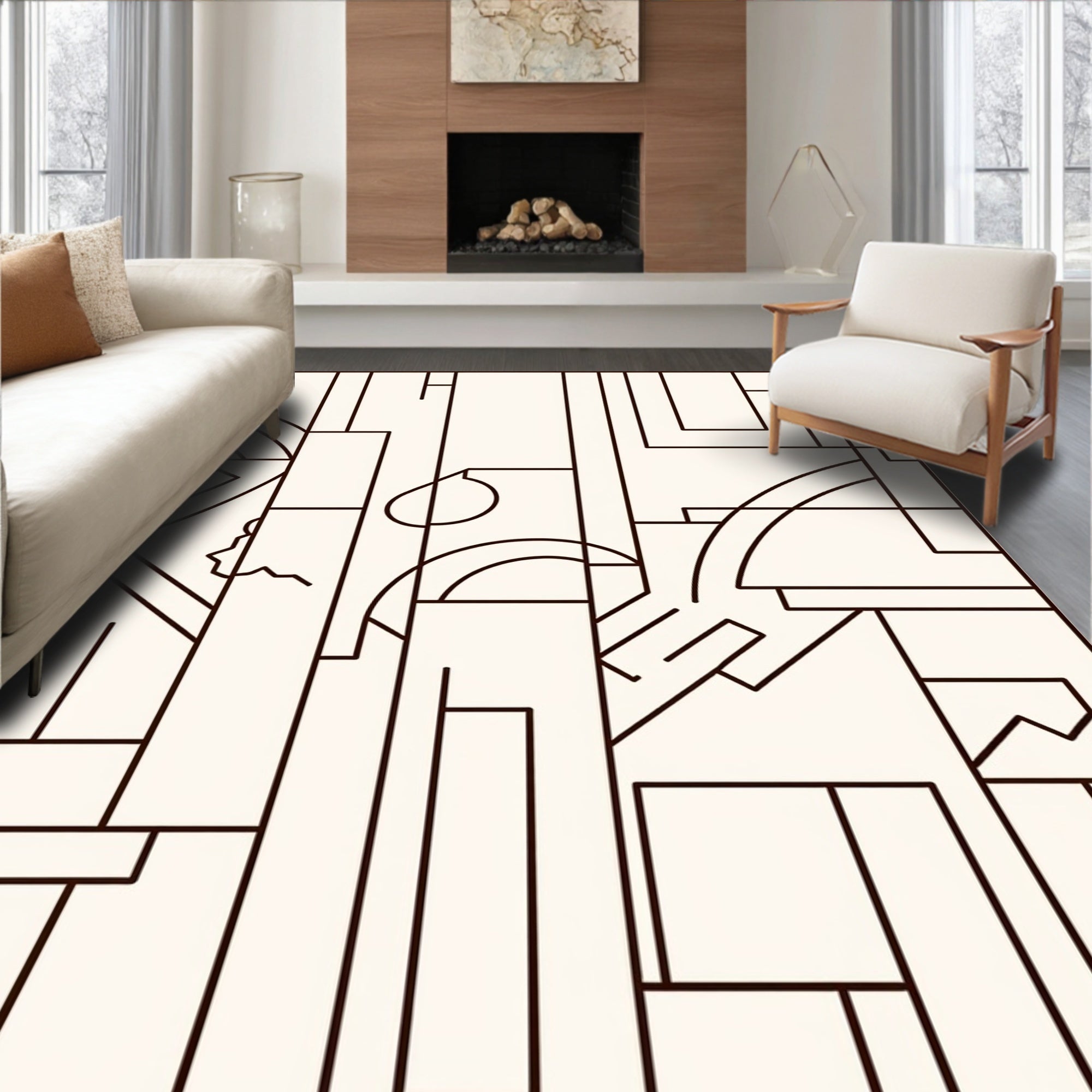 Abstract Cream Geometric Arch Rectangles Rug