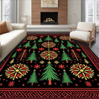 Folk Art Red Yellow Green Trees Rug