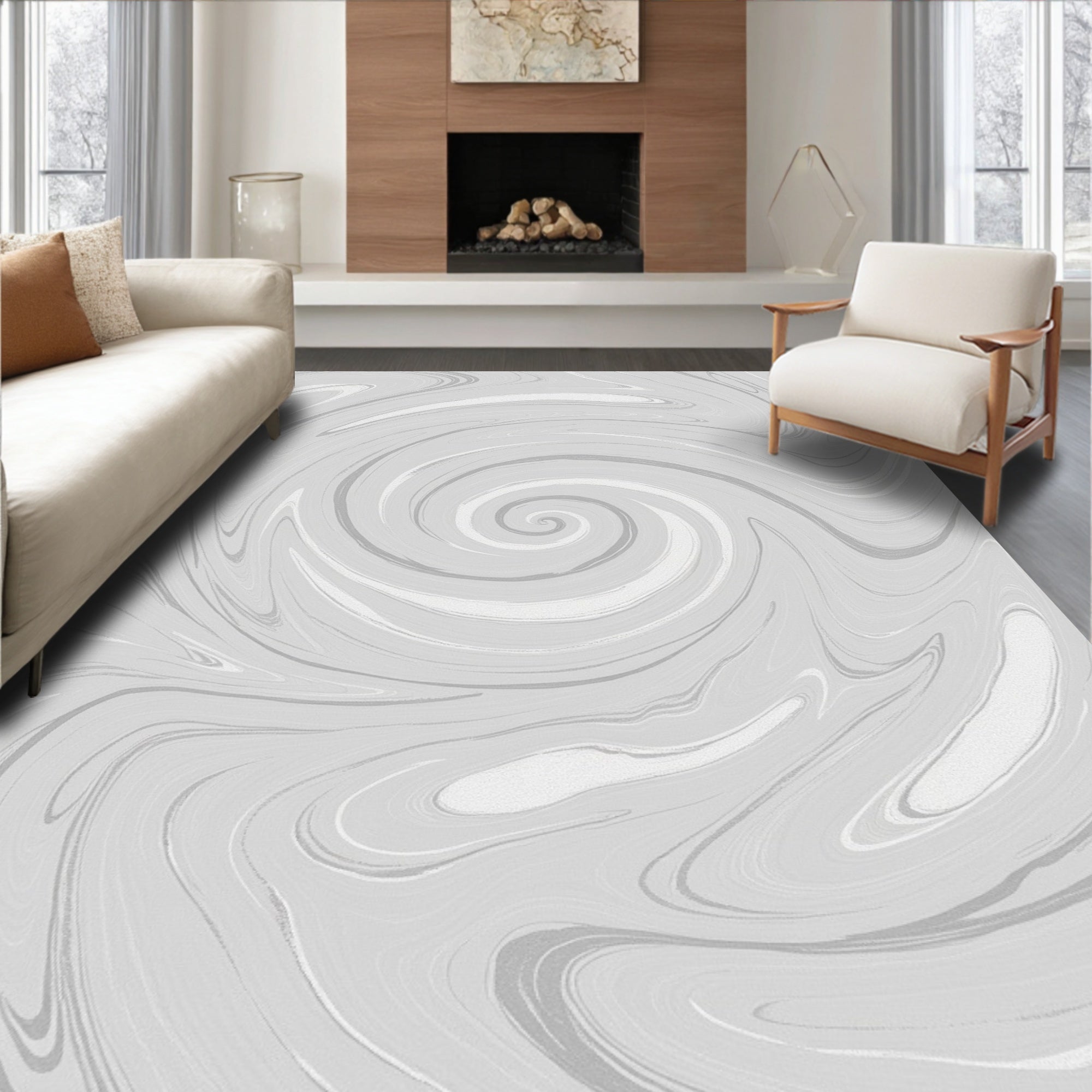 Gray Swirl Marble Texture Rug
