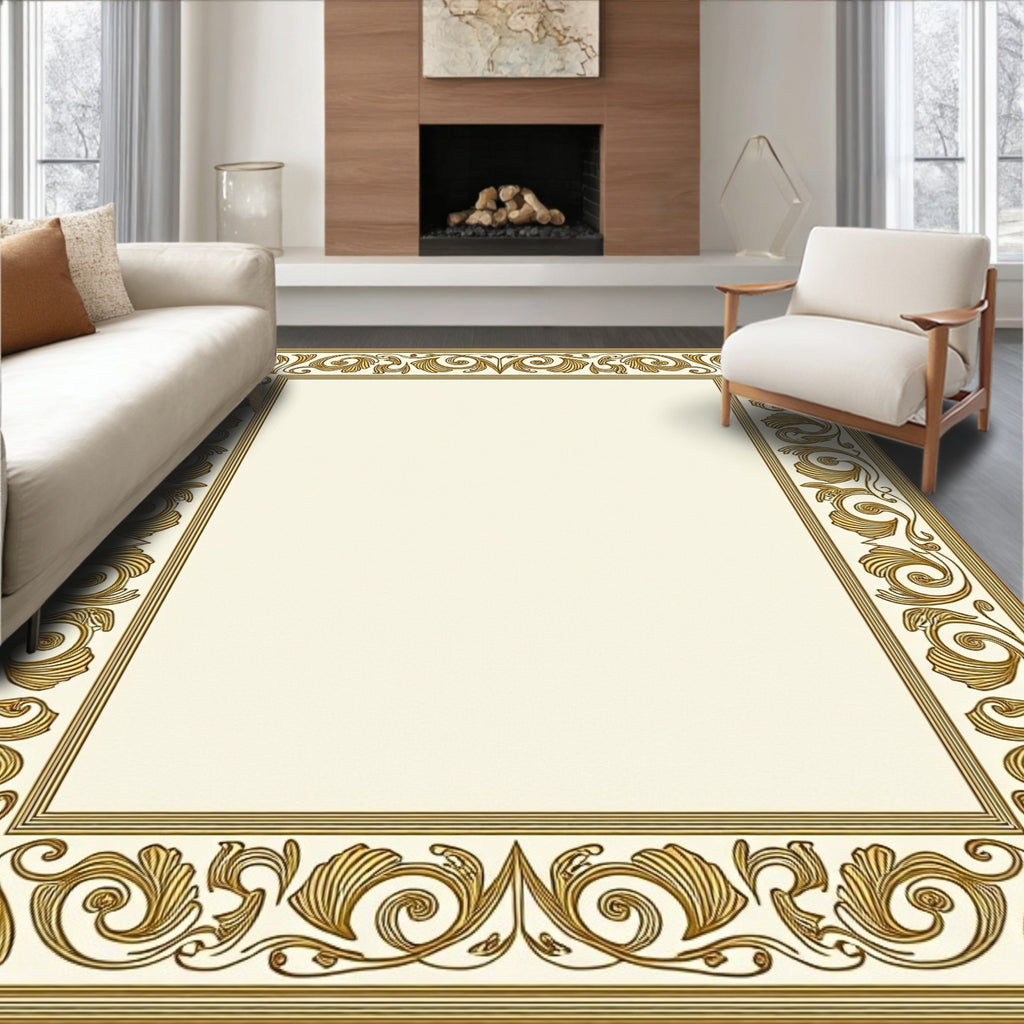 Ornate Gold Filigree Border Rug