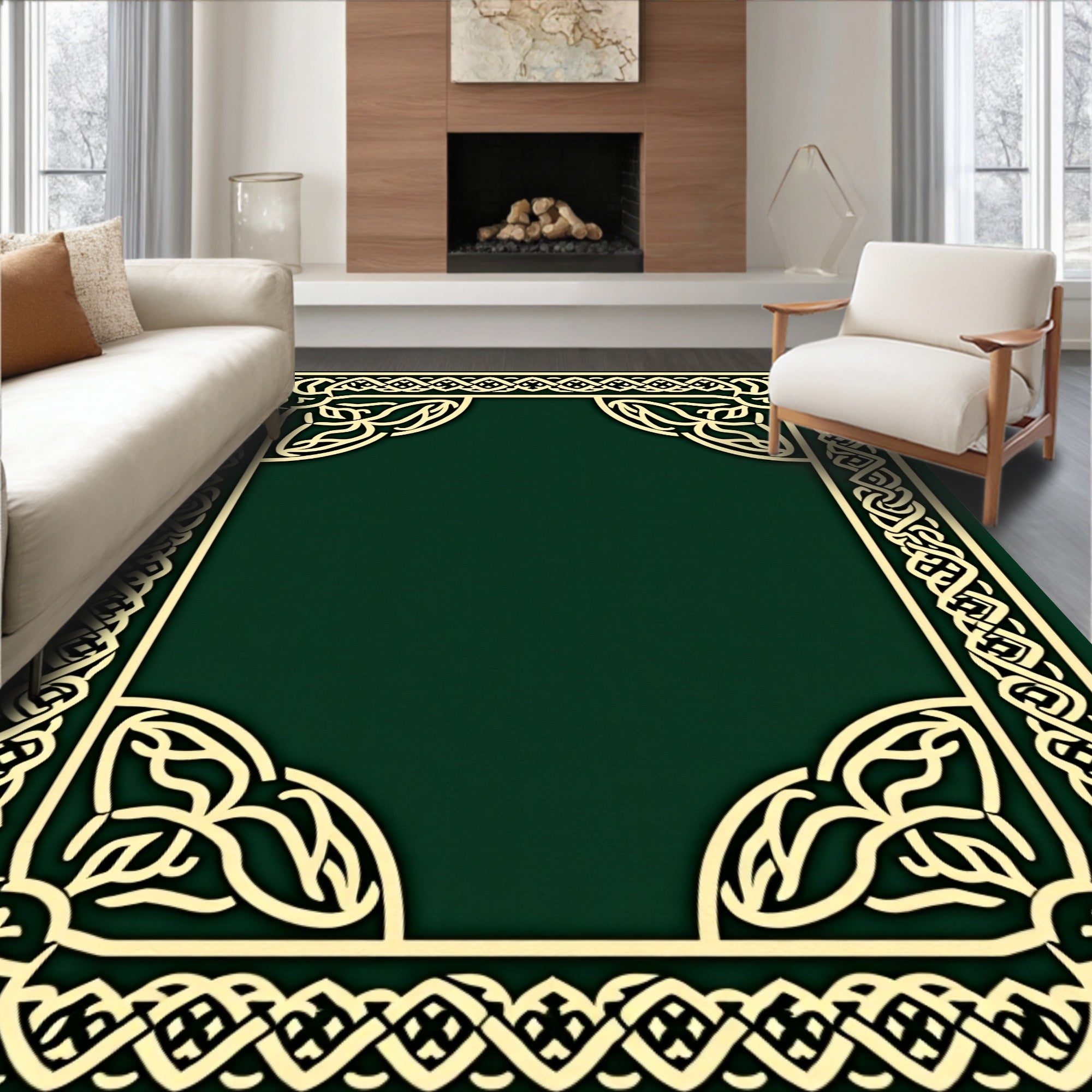 Emerald Green Interlocking Border Classic Rug