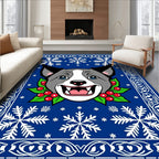 Blue Snowflake Dog Holly Border Rug