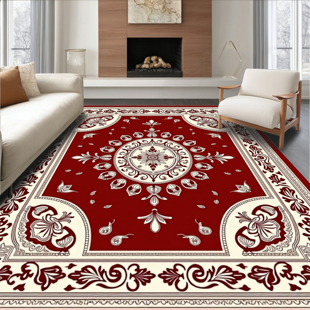 Crimson Ivory Ornamental Medallion Rug