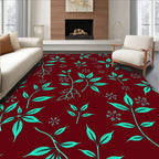 Burgundy Teal Leafy Sprig Floral Rug