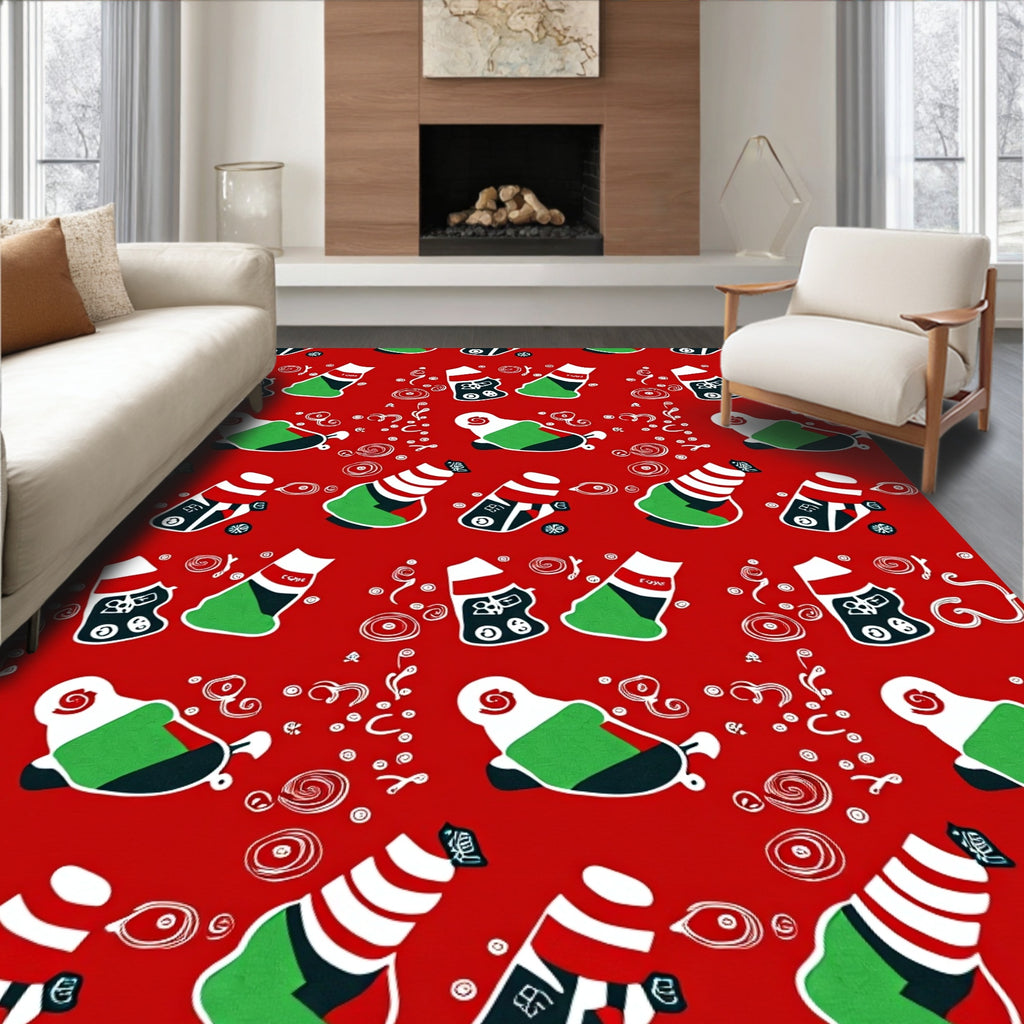 Crimson Red Festive Christmas Stocking Rug