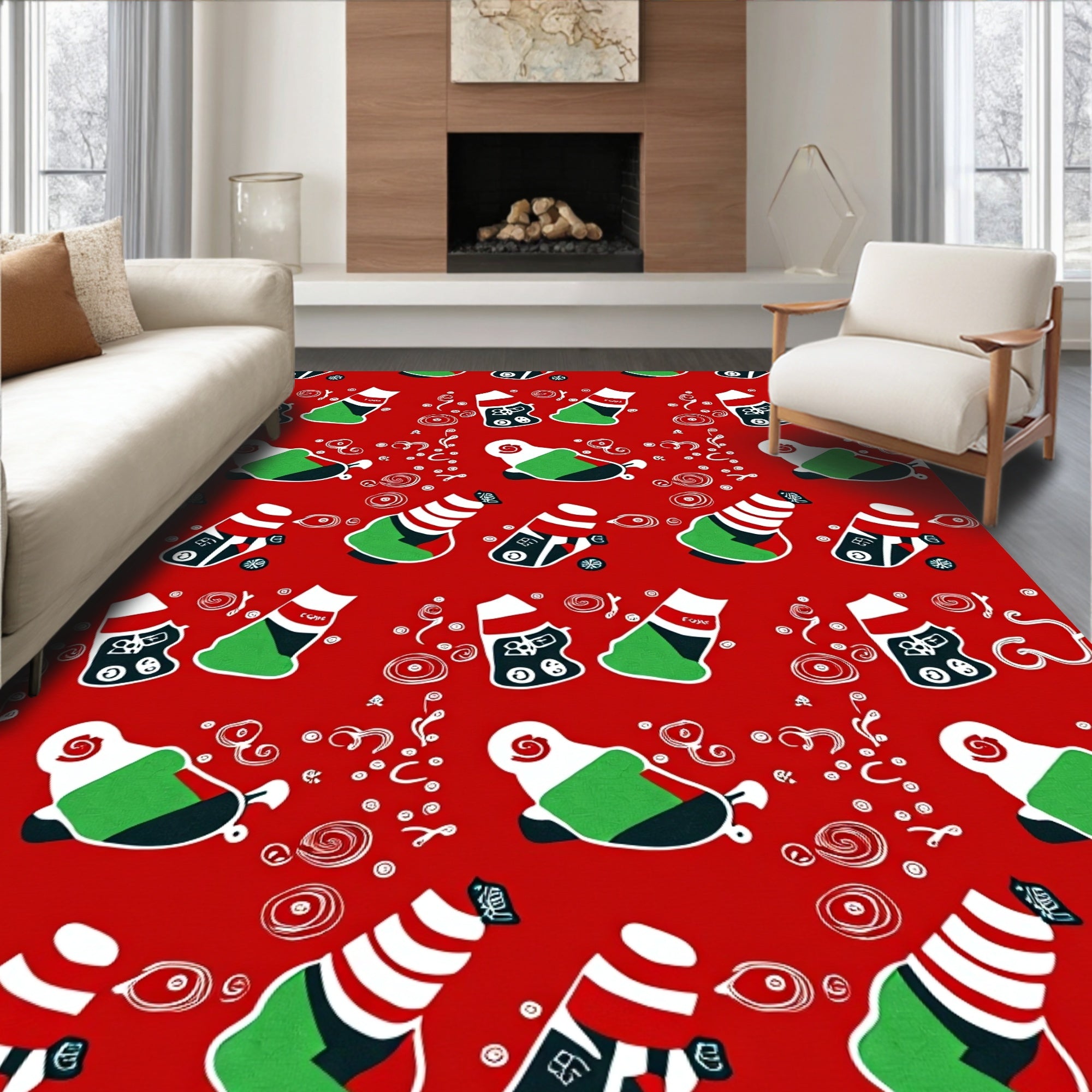 Crimson Red Festive Christmas Stocking Rug