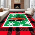 Orange Truck Snowflakes Christmas Trees Rug