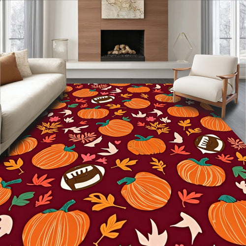 Autumn Pumpkins Football Leaves Collage Rug