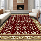 Deep Red Golden Floral Border Rug