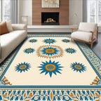 Orange Blue Starburst Floral Border Rug