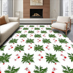 Festive Green Foliage Red Garland Rug