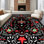 Red Green Starburst Medallion Black Rug