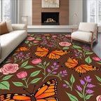 Orange Monarch Butterflies Pink Roses Lavender Rug