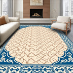 Elegant Beige Blue Interlocking Lattice Rug