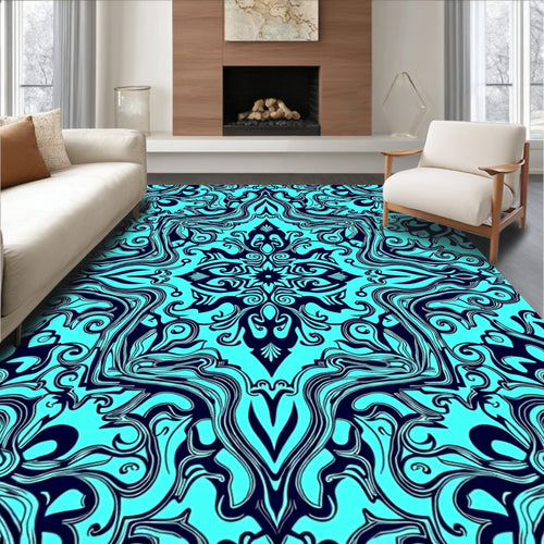 Aqua Blue Art Nouveau Swirl Rug