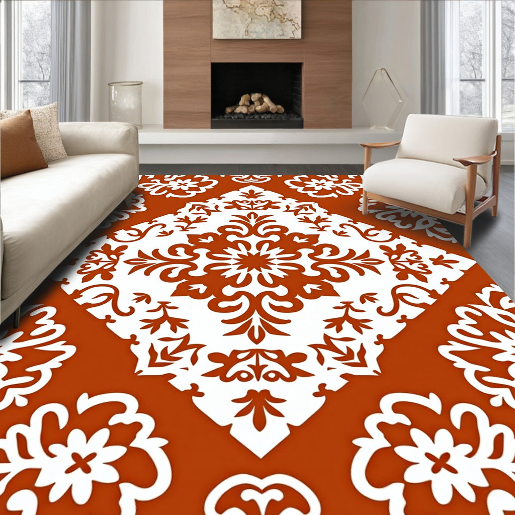 Terracotta White Floral Medallion Medley Rug