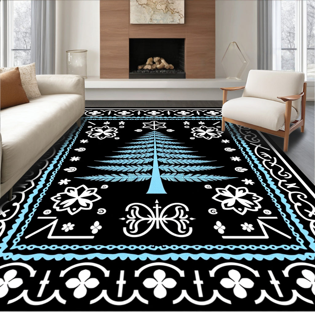 Winter Forest Blue Fern Tree Rug