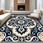 Classic Navy Floral Medallion Rug