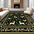 Golden Reindeer Pine Forest Border Rug