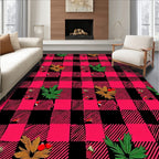 Red Black Buffalo Plaid Foliage Accent Rug