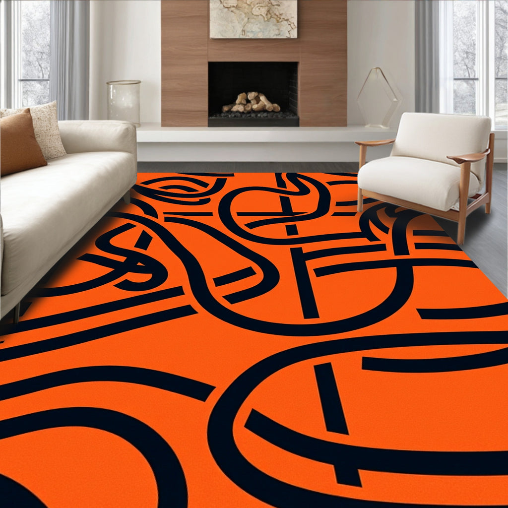 Tangy Orange Intertwined Lines Rug