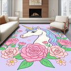 Whimsical Unicorn Pink Rose Garden Rug