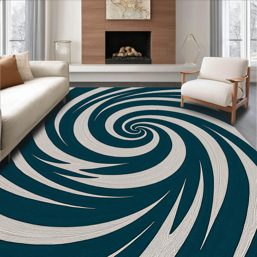 Deep Teal Swirling Spiral Rug