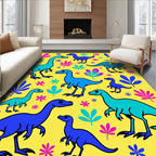 Bright Blue Dinosaur Botanical Arrangement Rug