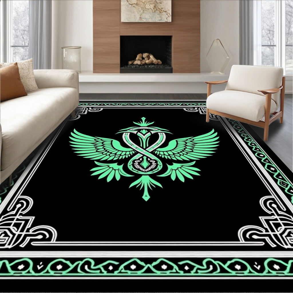 Black Mint Wings Emblem Rug