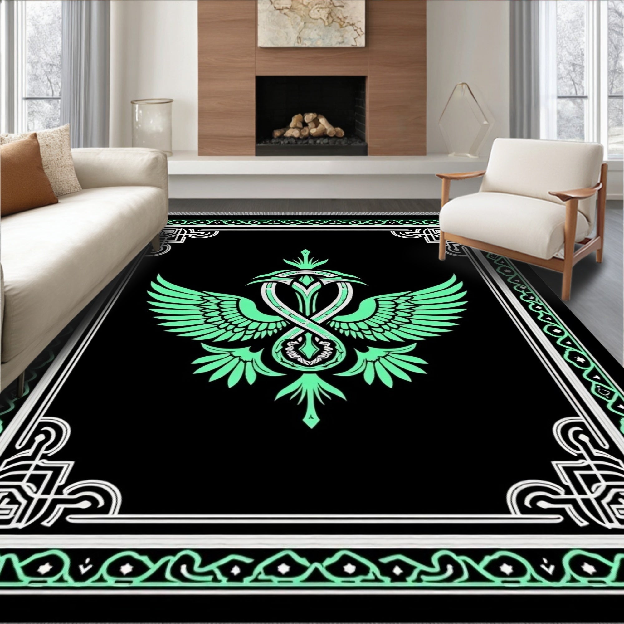 Black Mint Wings Emblem Rug