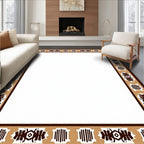 Rustic Earthy Tan Geometric Border Rug