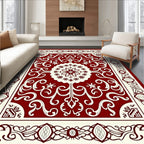Rich Crimson Floral Medallion Rug